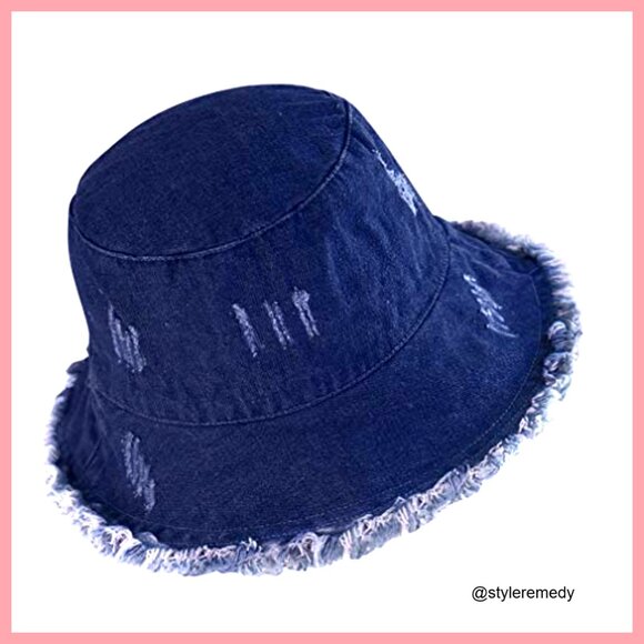 Denim Bucket Hat Packable Sun Cap with Tassel Decorations main image 7